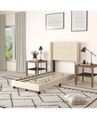 Percy Modern Platform Bed With Padded Channel Stitched Upholstered Wingback Headboard