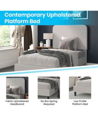 Remi Twin Platform Bed with Headboard - Fabric Upholstered Frame - 14 Wooden Slats - No Box Spring Required