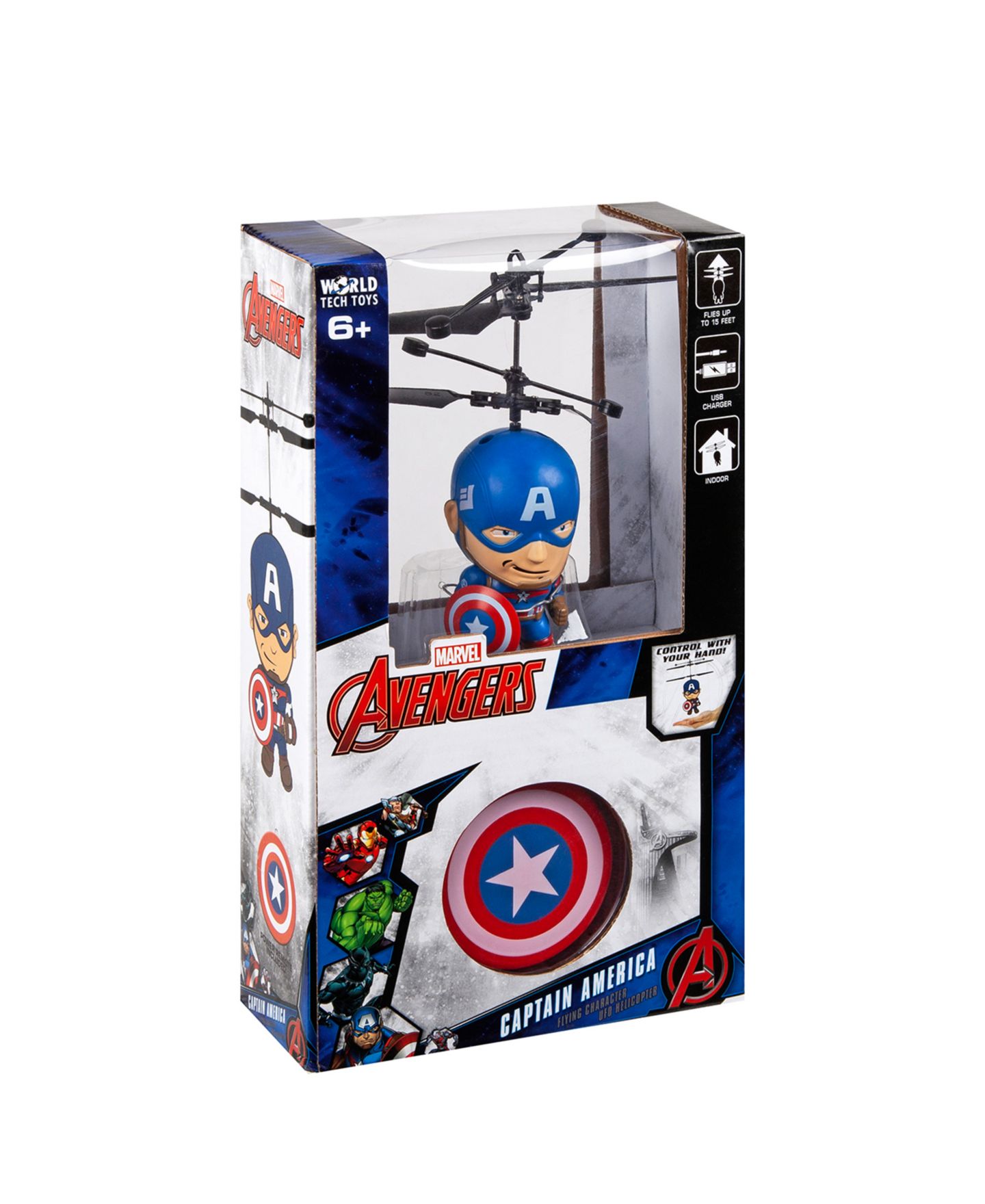 Детская игрушка World Tech Toys Marvel Captain America Big Head UFO Remote Control Flying Figure Helicopter — фото 5