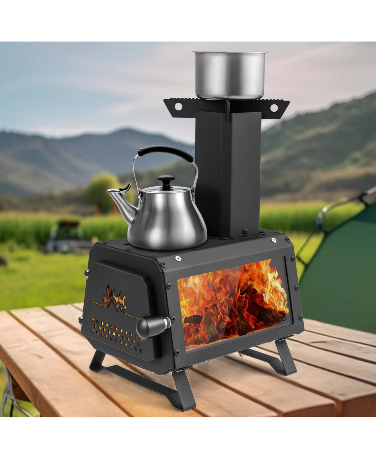 Costway Portable Wood Burning Stove Wood Camping Stove Heater with 2 Cooking Positions