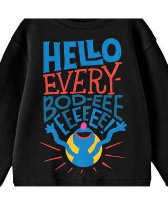 Boys Bioworld Grover Hello Everybod-eee Youth Black Crew Neck Sweatshirt