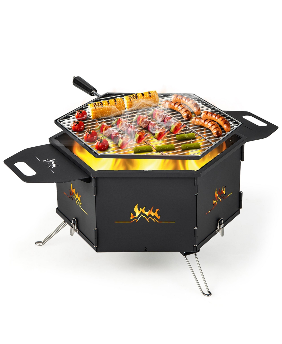 Portable Charcoal Grill Stove with 360&#xB0; Rotatable Grill Foldable Body & Legs - Black