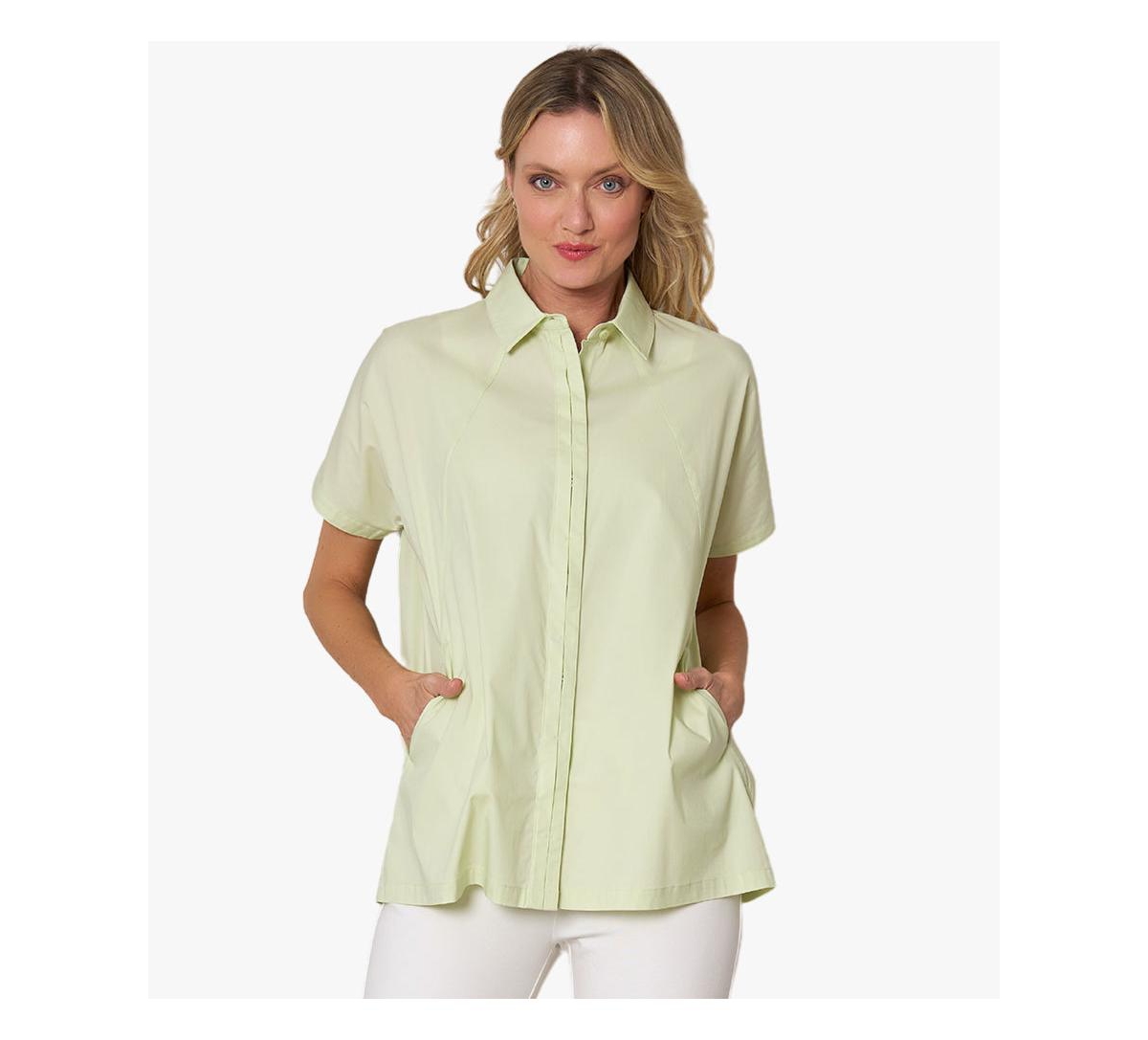 Women's Short Sleeve Button Front Cotton Poplin Fresh Start Shirt - Soft white