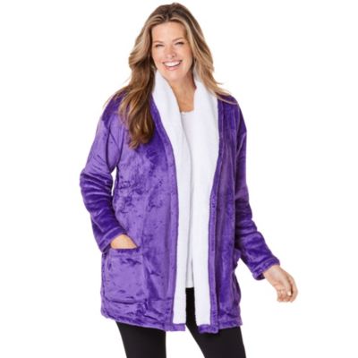 Women's Dreams and Co. Sherpa Lined Collar Microfleece Bed Jacket