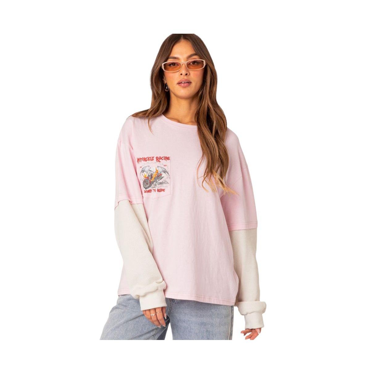 Edikted Women's Racing Over d Layered T Shirt - Light-pink