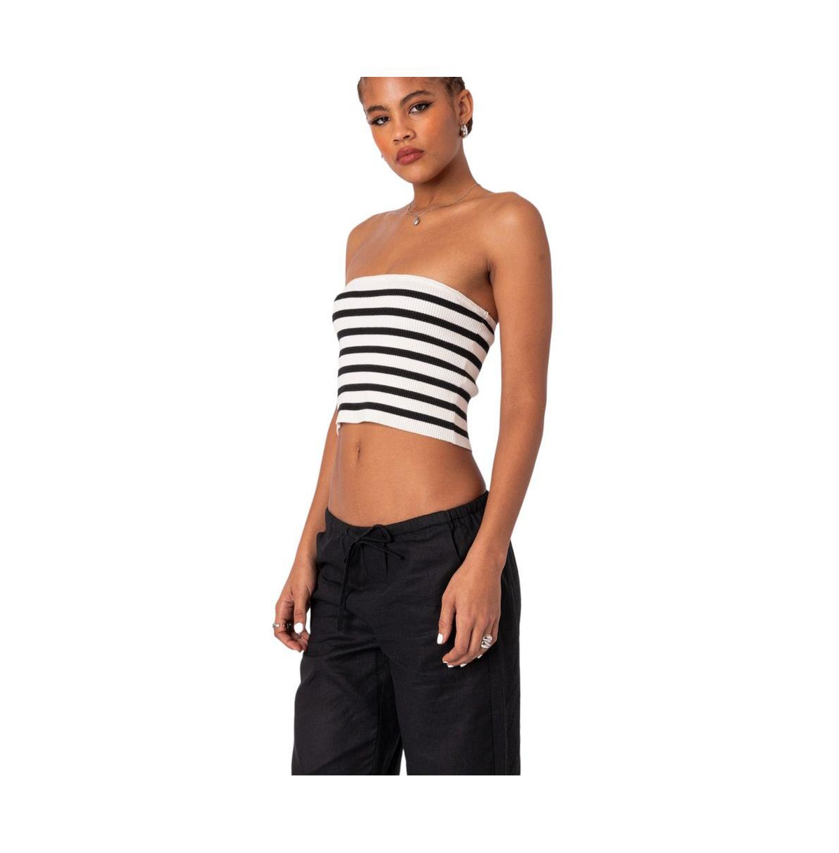 Edikted Women's Lexi Ribbed Tube Top - Black-and-white