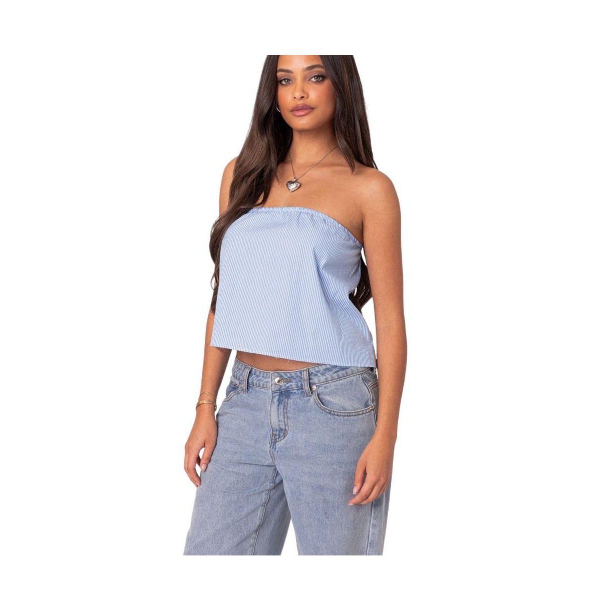 Edikted Women's Toby Striped Tube Top - Blue-and-white
