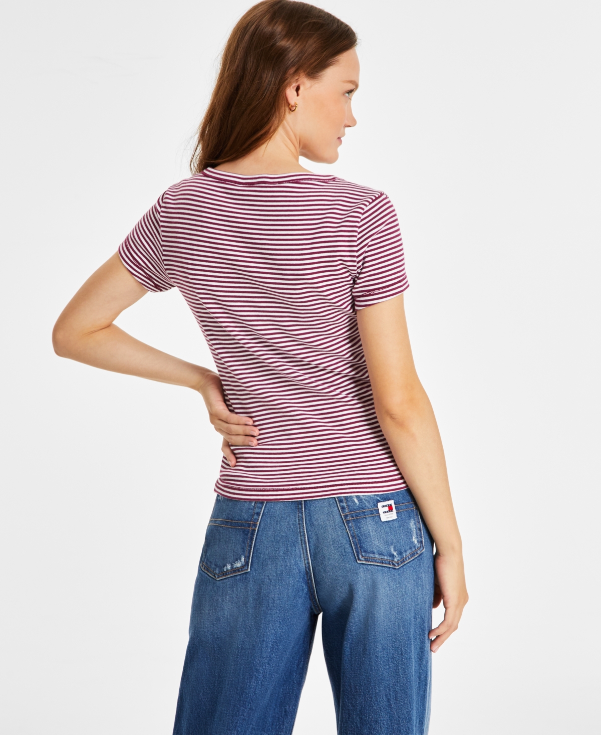Tommy Jeans Women's Striped Slim-Fit Henley Top -/ MULTI