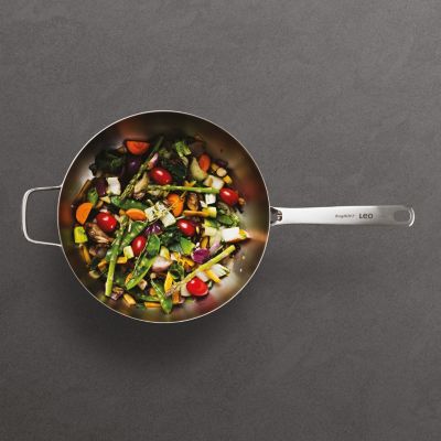 Graphite Recycled 18/10 Stainless Steel Wok Pan 11", 5.2qt. With Glass Lid