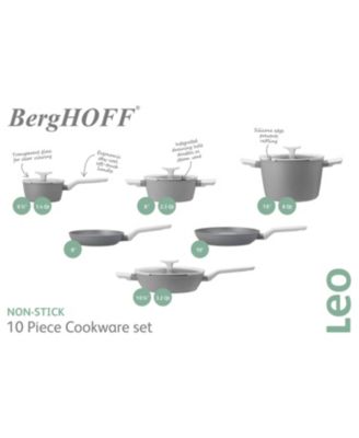 Leo 10Pc Non-stick Ceramic Cookware Set With Glass Lid