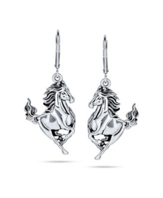 Equestrian Equine Gift Cowgirl Dangle Galloping Horse Earrings For Women Sterling Silver Lever back