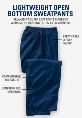 Big & Tall Lightweight Jersey Open-Bottom Sweatpants