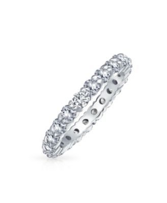 Cubic Zirconia Stackable CZ Eternity Thin 3MM Anniversary Band Ring Sterling Silver