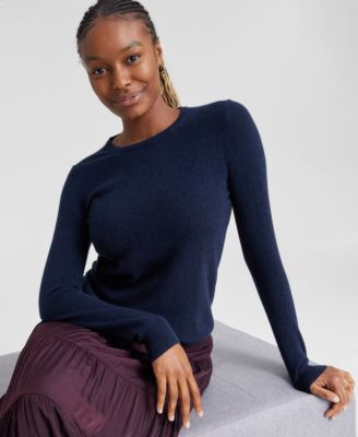 100% Cashmere Women's Petite Long-Sleeve Crewneck Sweater