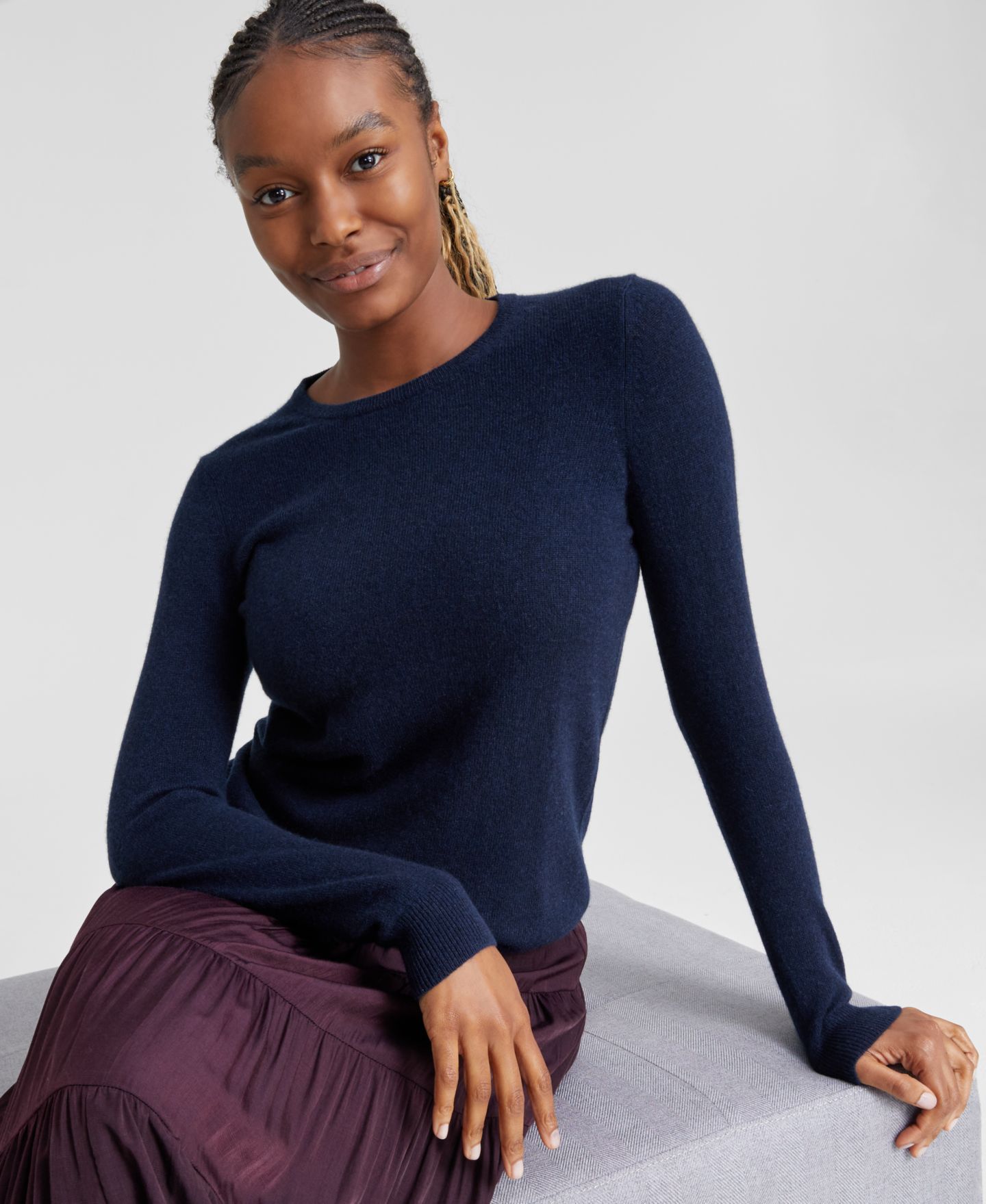 Женский свитер Charter Club 100% Cashmere Petite Long-Sleeve Crewneck, цвет: Тёмно-синий — фото 1