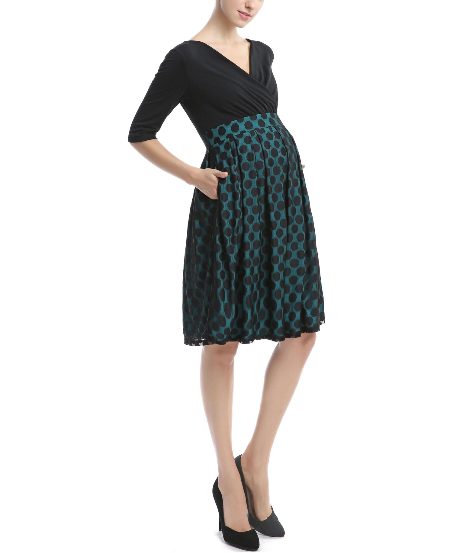 Women's V-Neck Polka Dot Lace Dress
