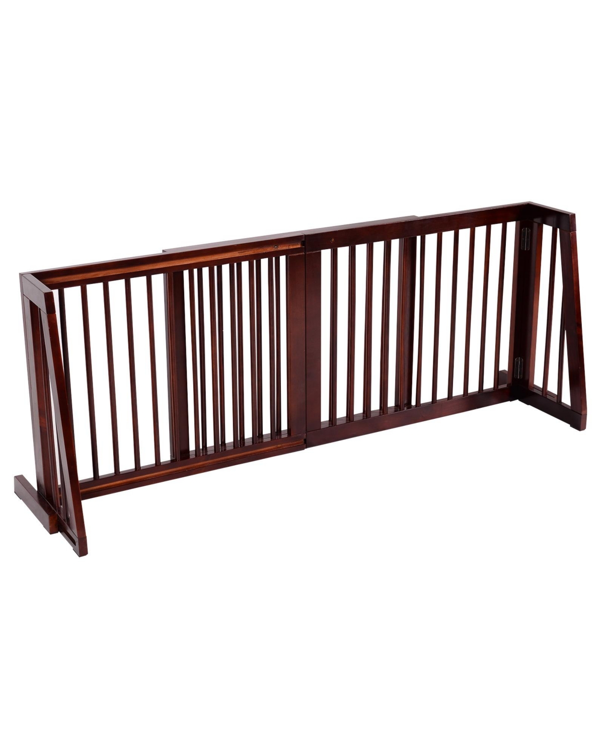 Folding Adjustable Free Standing 3 Panel Wood Fence - Brown