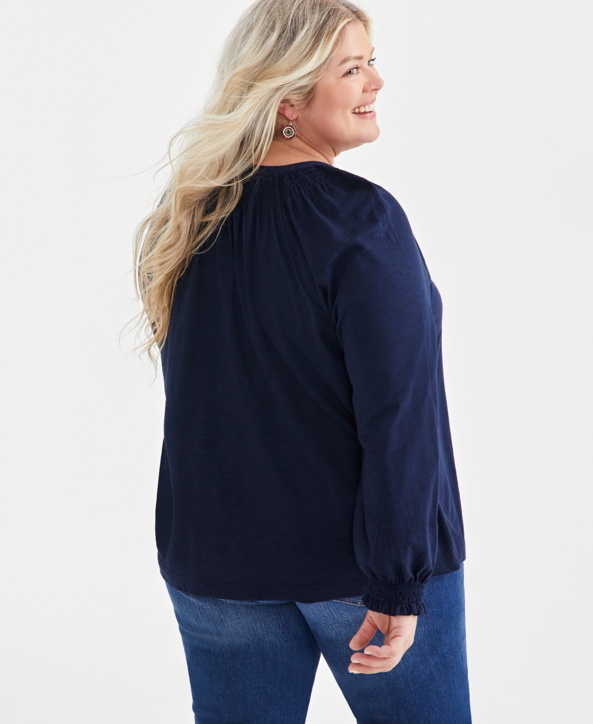 Style & Co Plus Size Smocked-Trim Top, Created for Macy's