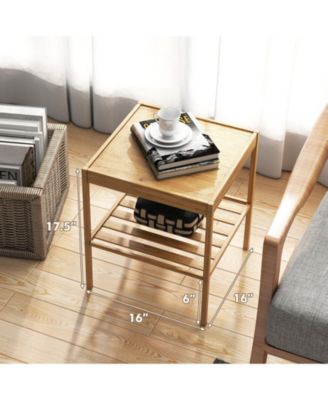 2 Pieces 2-Tier Bamboo Nightstand for Living Room Bedroom