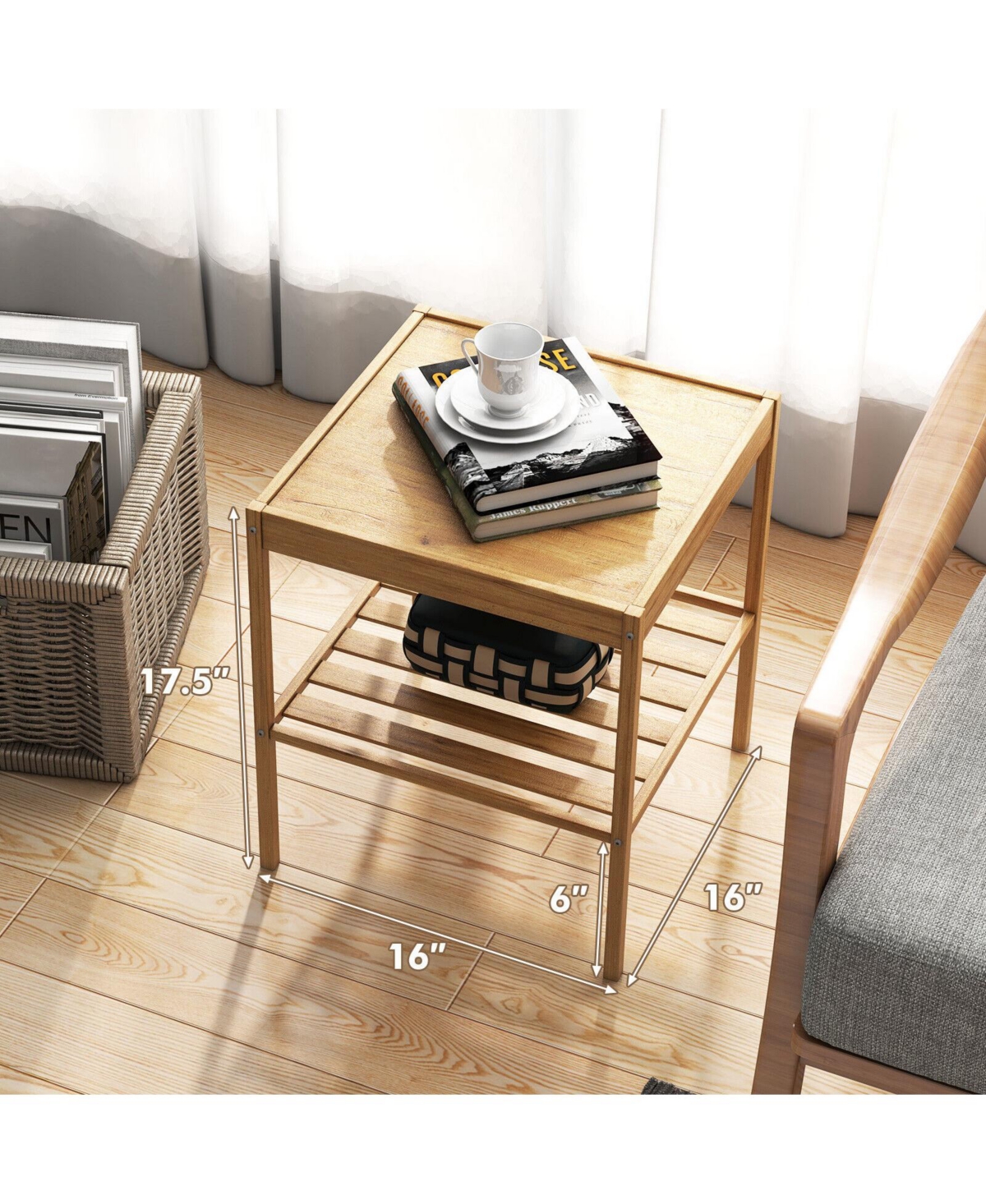 Sugift 2 Pieces 2-Tier Bamboo Nightstand for Living Room Bedroom