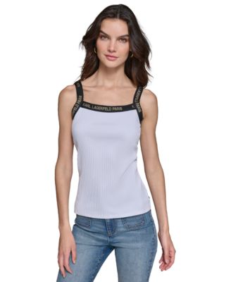 KARL LAGERFELD PARIS - Women's Logo-Strap Knit Tank Top