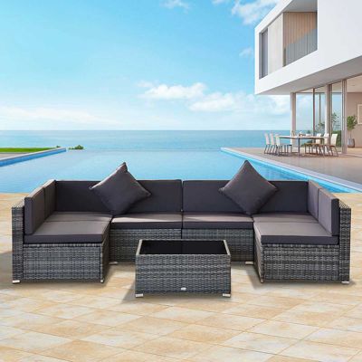 7-Piece Outdoor Patio Furniture Set w/ Rat Wicker,