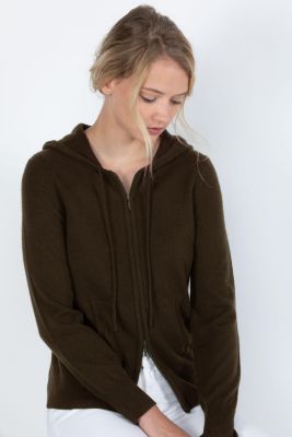 Women's 100% Pure Cashmere Long Sleeve Zip Hoodie Cardigan Sweater