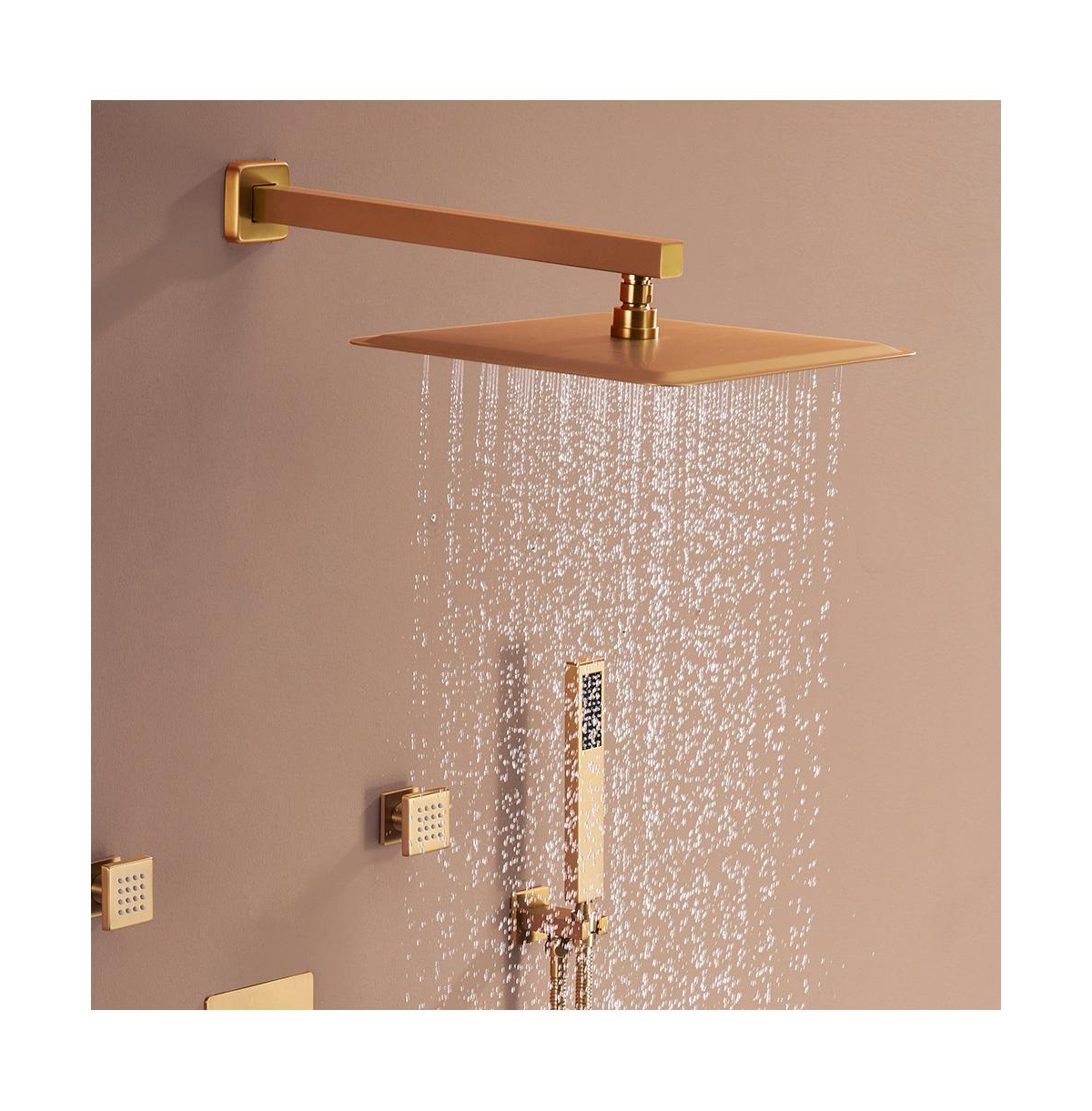 Mondawe Wall Mounted Thermostatic Complete Shower System Set with Handheld Spray & 6 Body Jets, Brushed Nickel