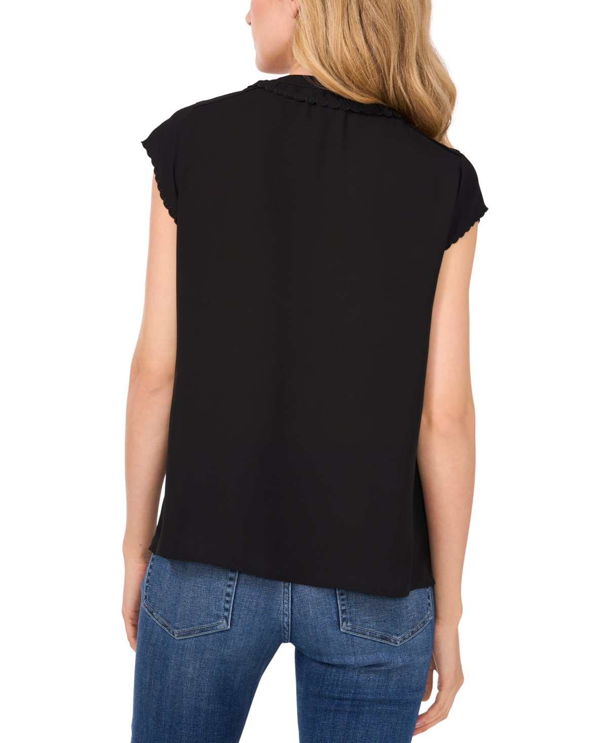 CeCe Women's Scalloped Cap Sleeve Blouse