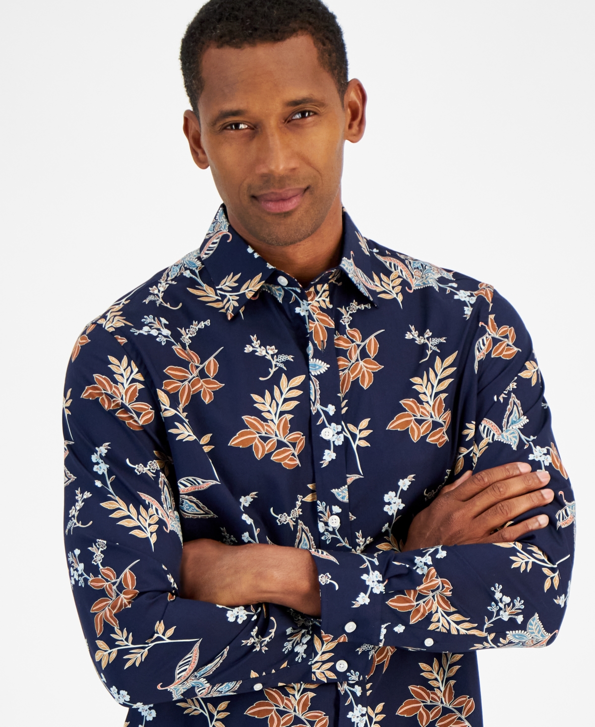 Club Room Men's Eliot Long Sleeve Button Front Floral Print Shirt, Created for Macy's