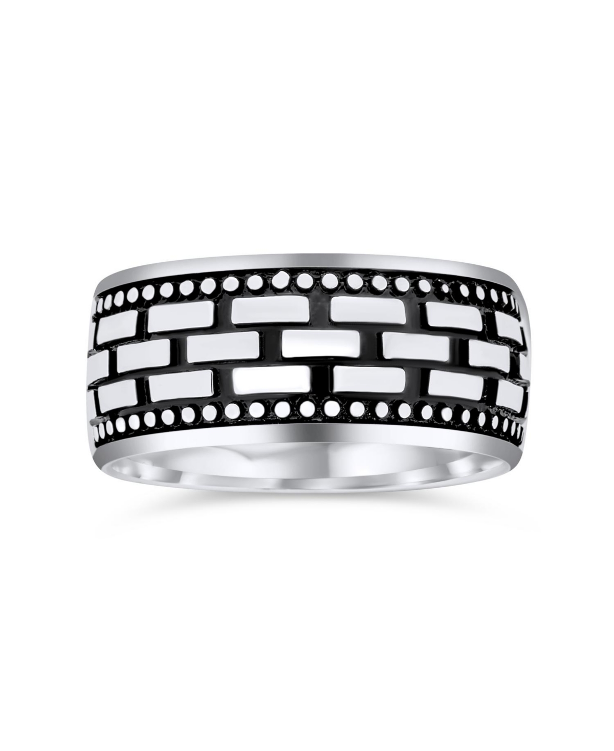 Bling Jewelry Classic Men's Jewelry Wide Brick Chain Ring Band Solid Blackened Oxidized Sterling Silver Beaded Edge