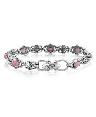 Sterling Silver with Rhodonite Gemstone Women's Concha Link Bracelet, Small - Large