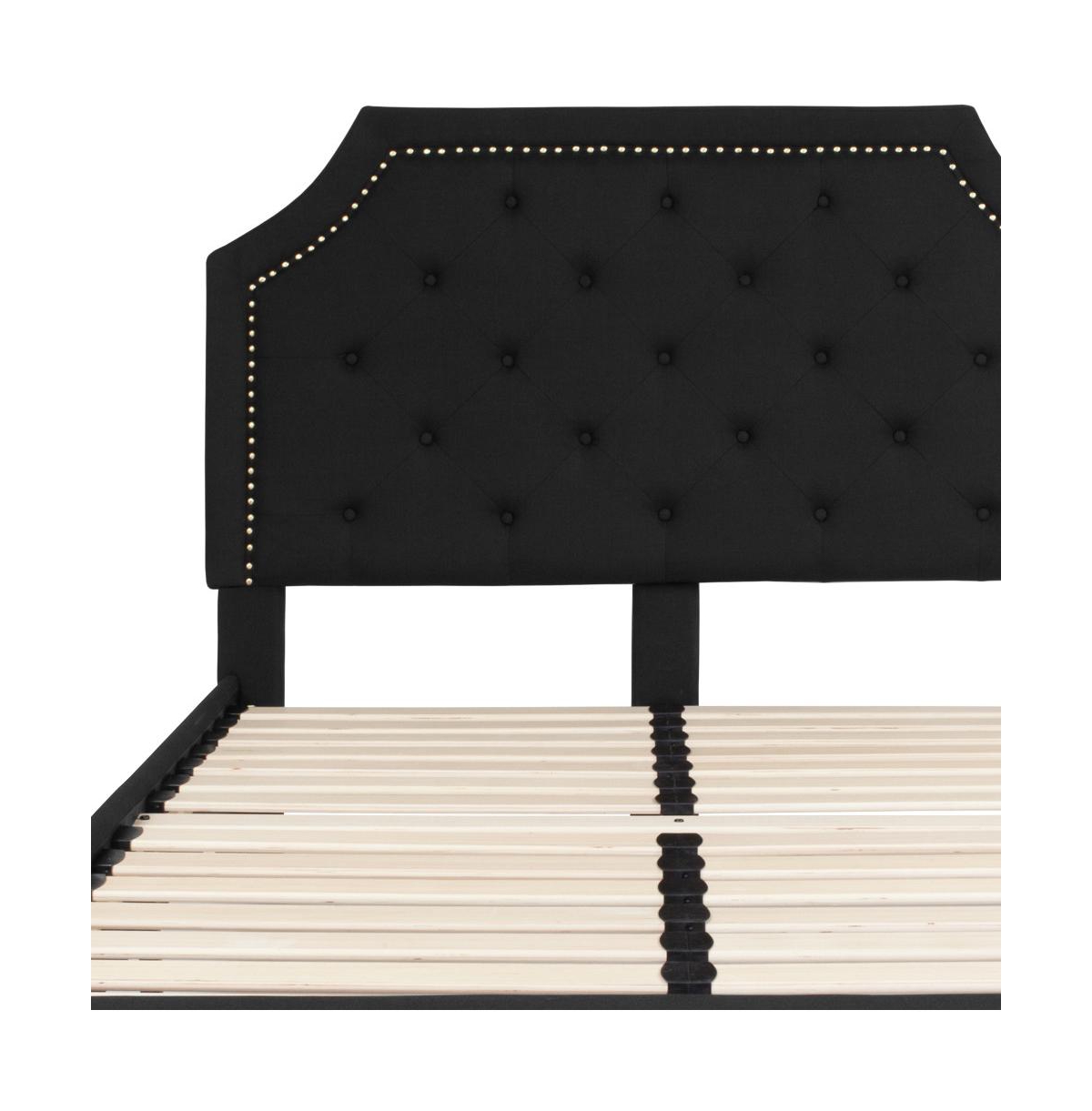 Merrick Lane Provence Platform Bed With Slatted Support Contemporary Tufted Upholstery With Accent Nail Trim