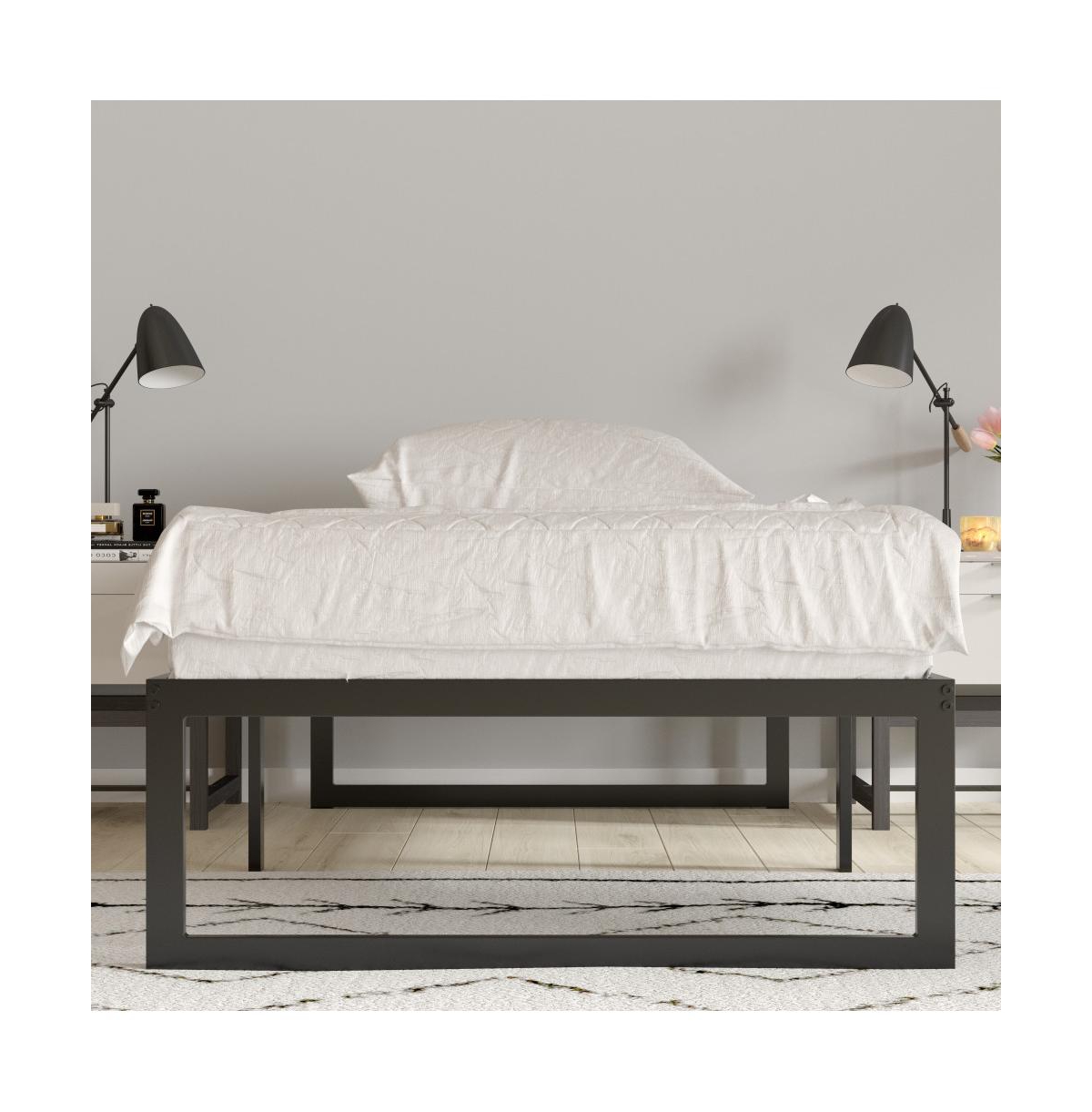 Merrick Lane Varallo 14 Inch Steel Bed Frame With Steel Slat Support For Any Mattress (No Box Spring Required