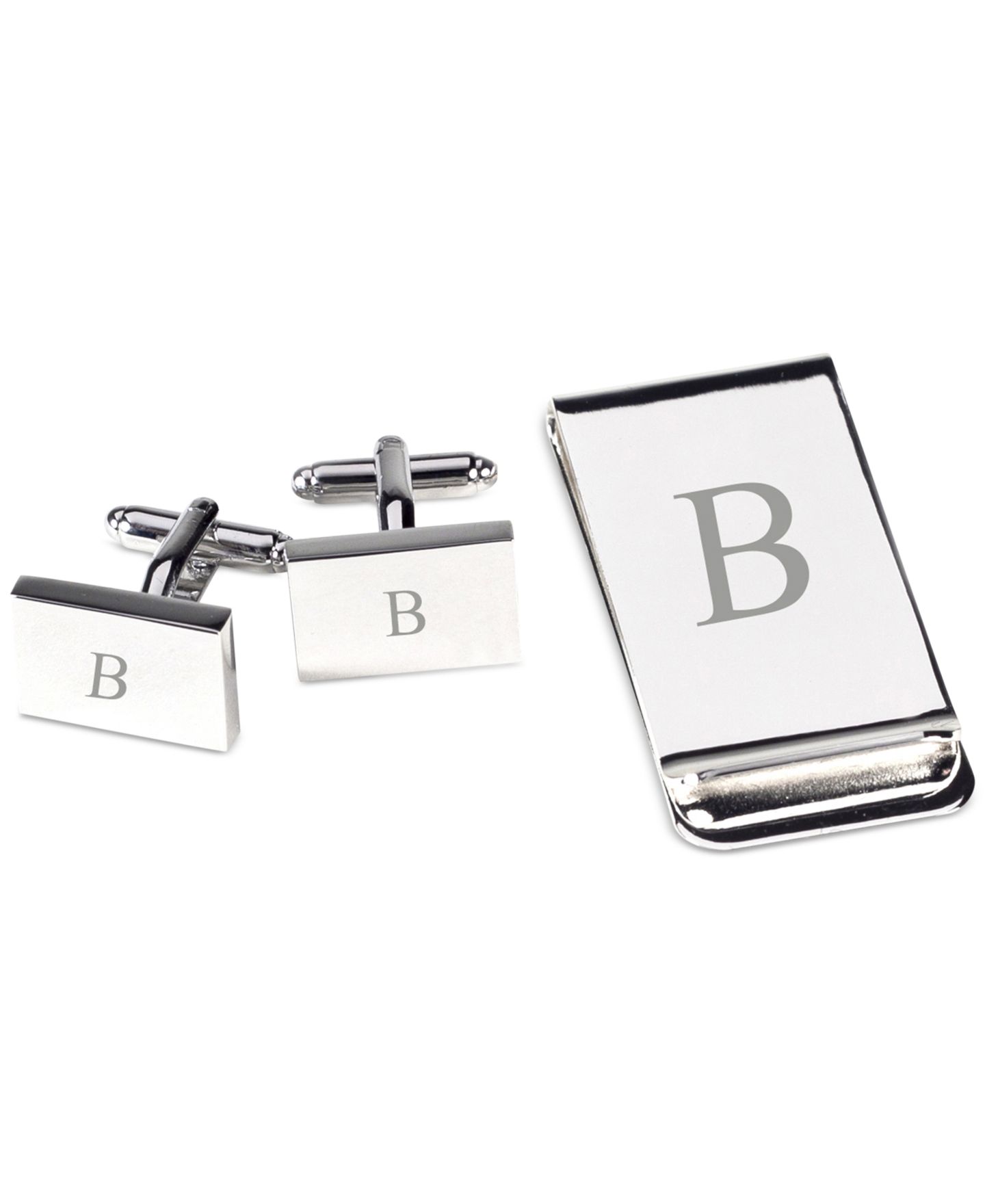 Мужские запонки Bey-Berk Silver Plated Cufflinks and Money Clip Set — фото 1