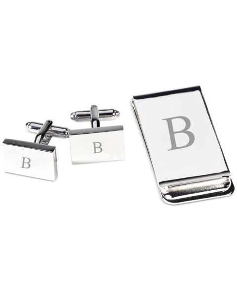 Мужские запонки Bey-Berk Silver Plated Cufflinks and Money Clip Set