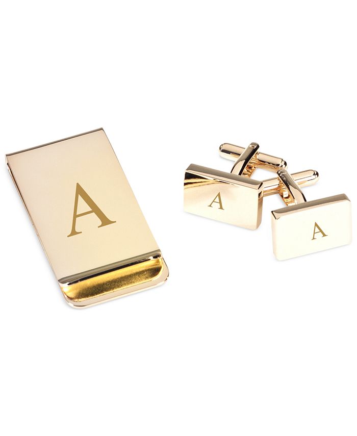 Bey-Berk - Gold Plated Rectangular Design Cufflinks & Money Clip Gift Set