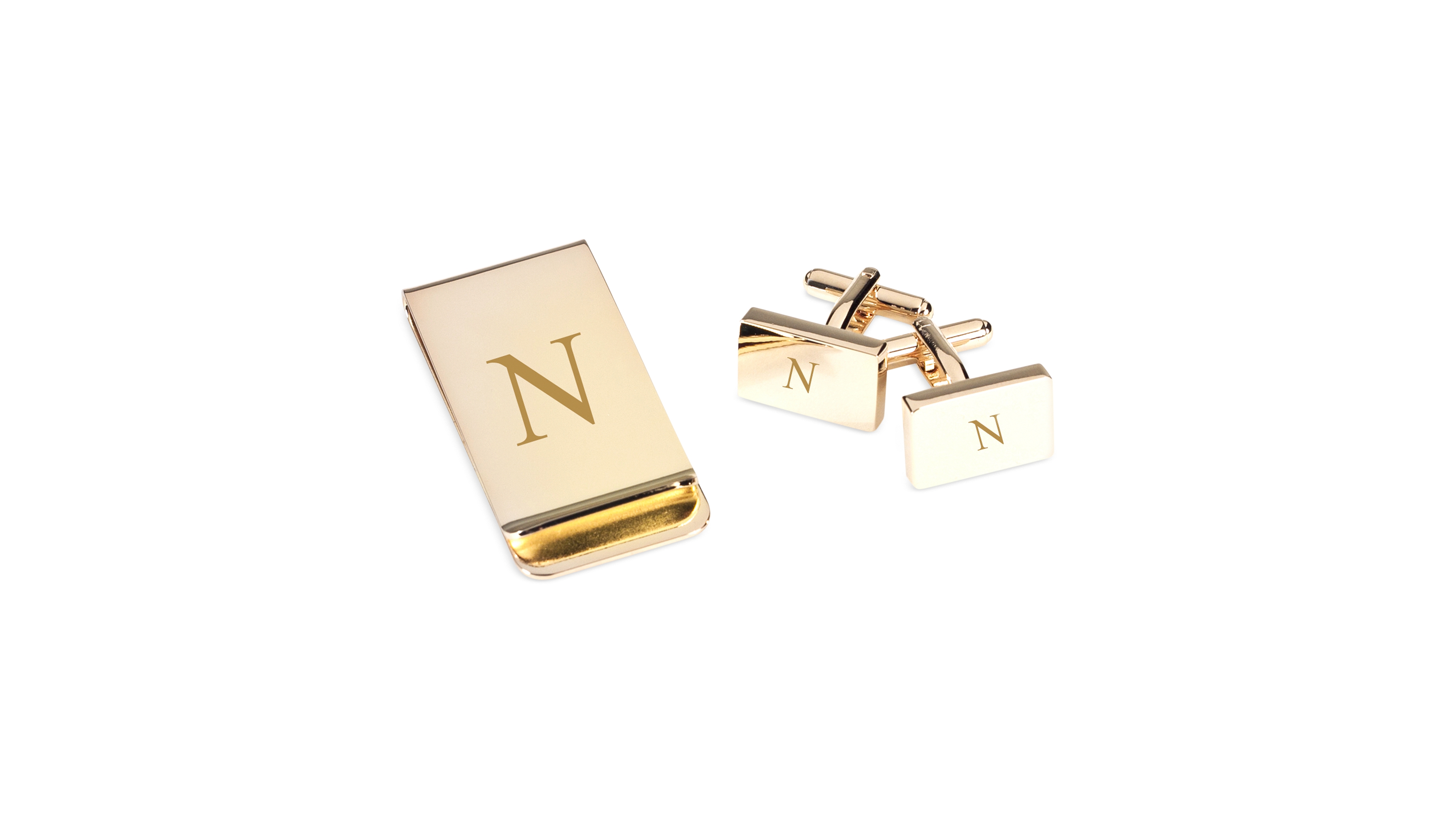 Gold Plated Cufflinks and Money Clip Set