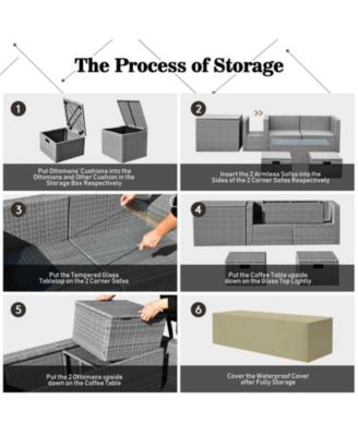 8 Pieces Patio Rattan Furniture Set with Storage Waterproof Cover and Cushion