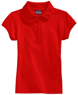 Nautica Big Girls School Uniform Ruffle Button Placket Polo