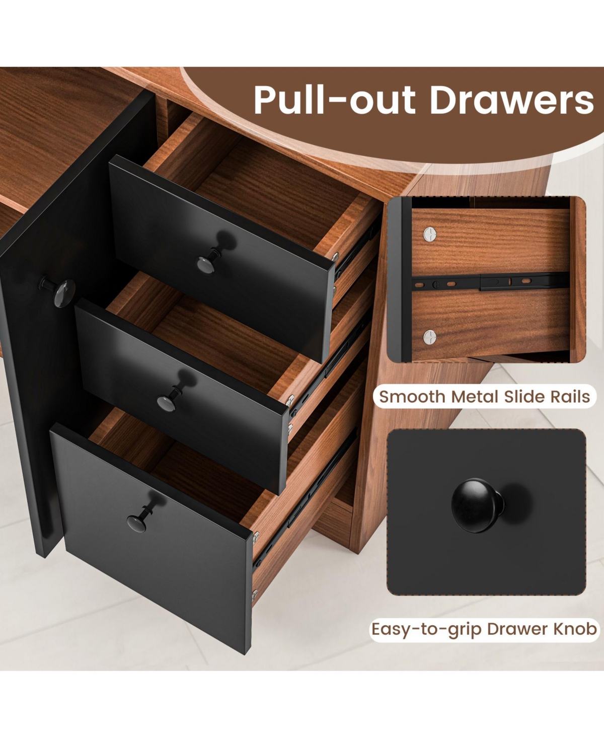 Sugift Kitchen Pantry with 3 Storage Cabinet and 3 Deep Drawers