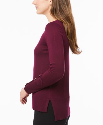 Women's Fine Gauge Boat-Neck Buttoned-Cuff Sweater