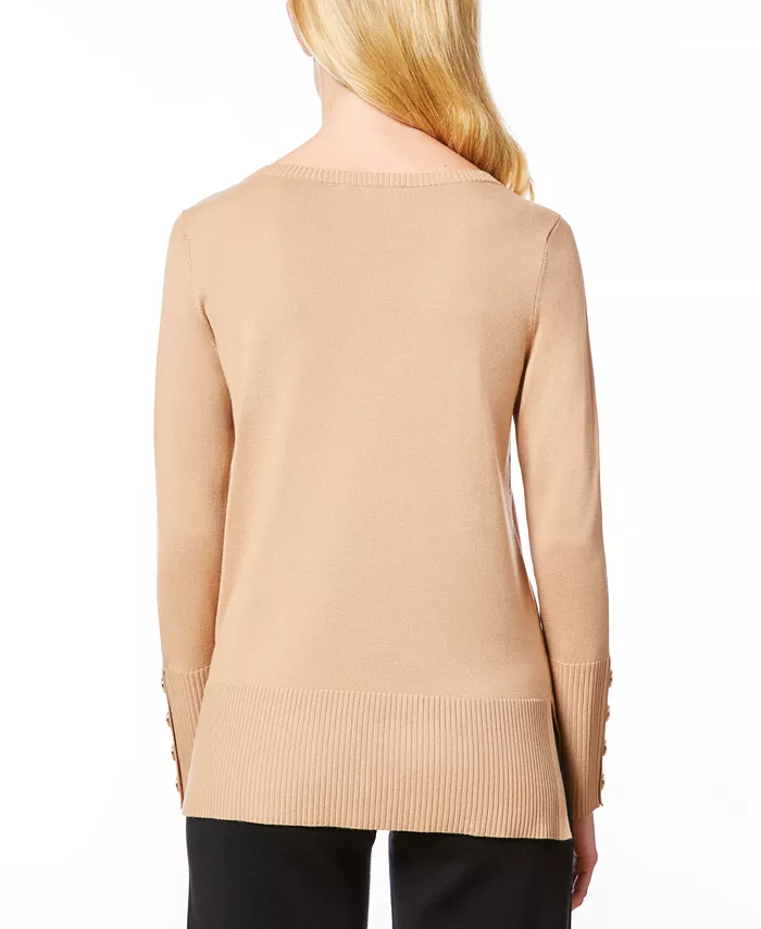 Women's Fine Gauge Boat-Neck Buttoned-Cuff Sweater - thumbnail 9