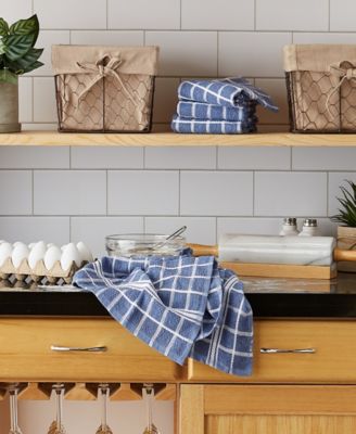 Basic Terry Collection Windowpane Dishtowel Set, 16x26", Stonewash Blue Check, 4 Piece