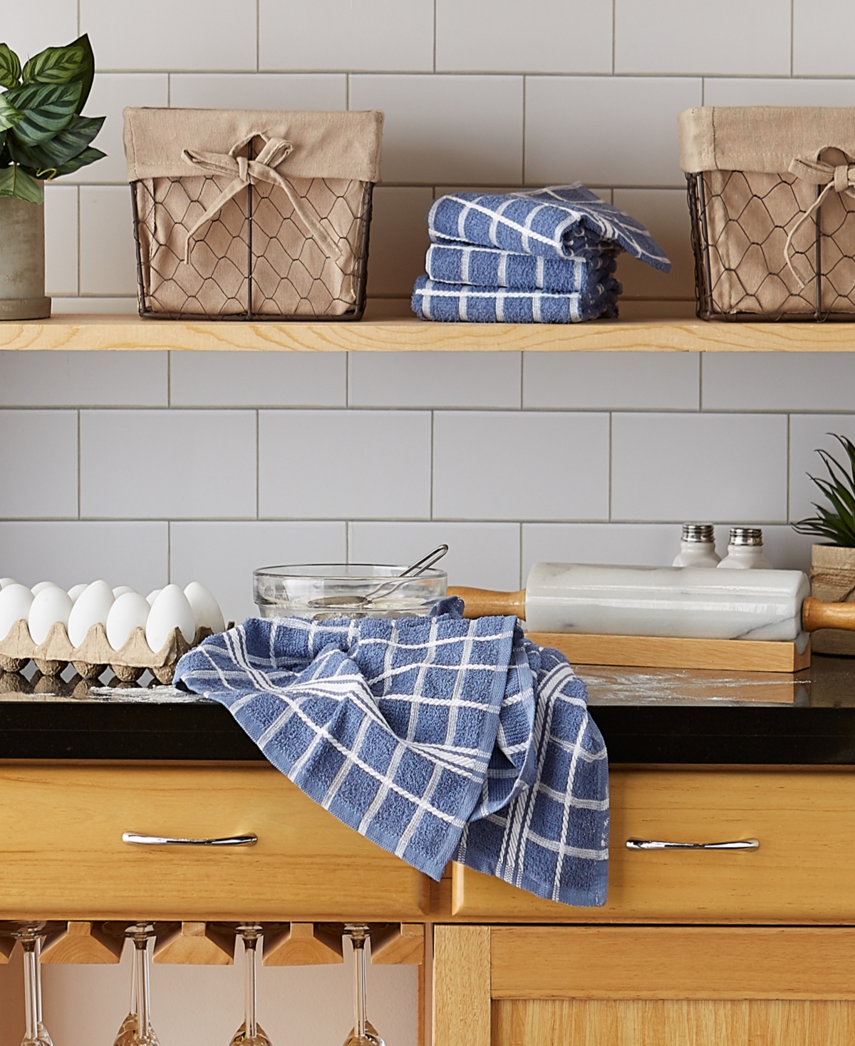 Design Imports Basic Terry Collection Windowpane Dishtowel Set, 16x26", Stonewash Blue Check, 4 Piece In Stonewash Blue Check