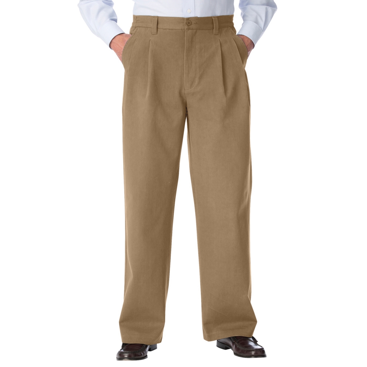 Big & Tall Wrinkle-Free Double-Pleat Pant With Side-Elastic Waist - Dark khaki
