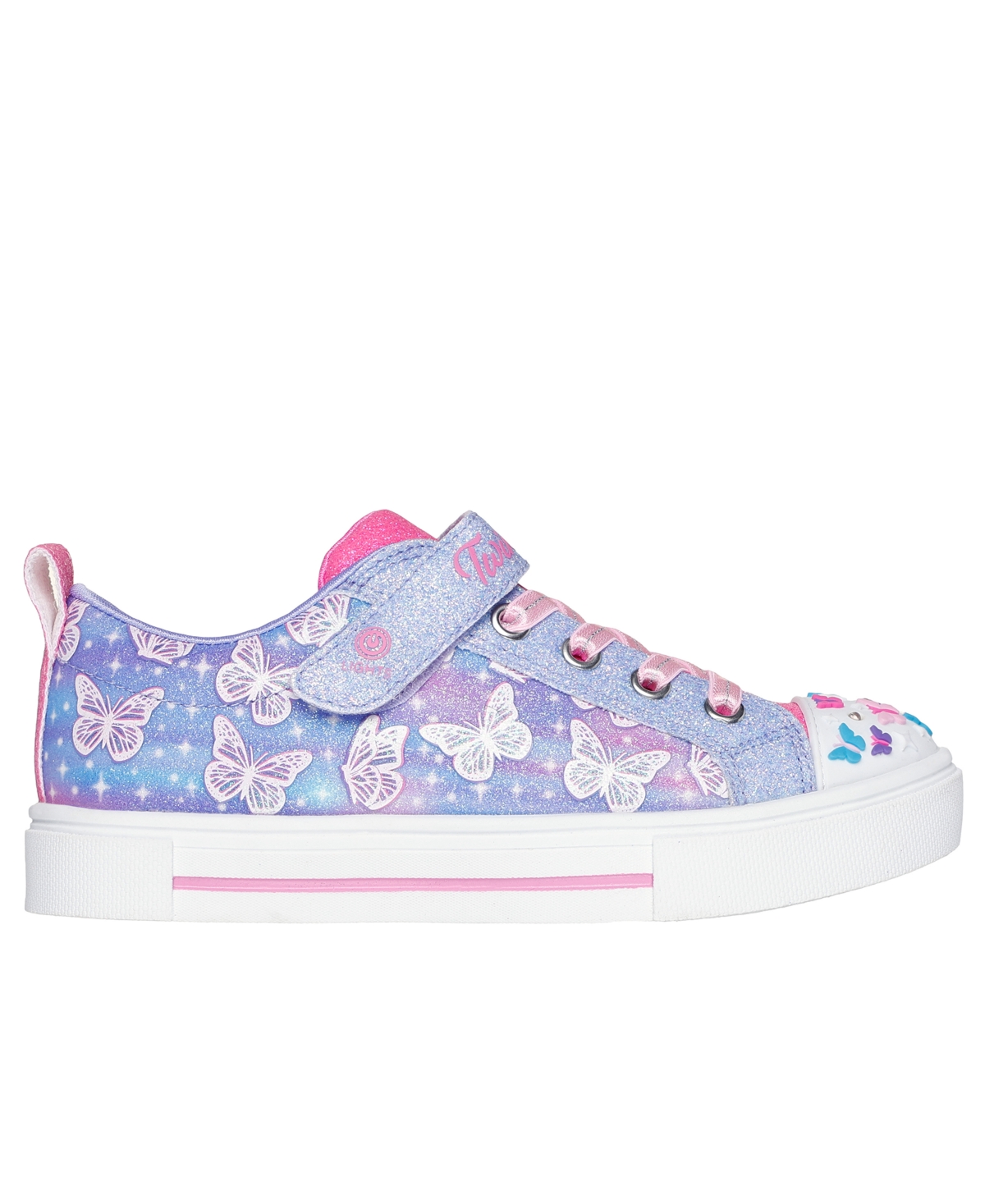 Skechers Twinkle Sparks Butterfly-embellished Light-up Woven Trainers In Lavendar Multi