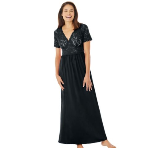 Женские платья Amoureuse Long Lace Top Stretch Knit Gown, цвет: Чёрный
