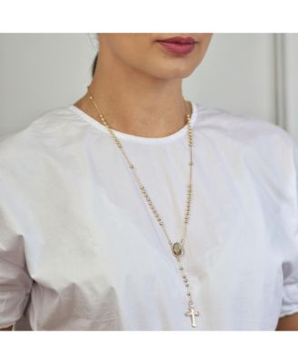 Catholic Christian Prayer Rosario Cross Catholic Virgin Mother Mary Rosary Beads Necklace 18K Gold Plated Brass