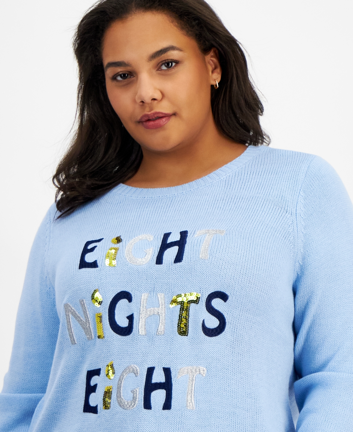 Holiday Lane Plus Size Eight Nights Eight Lights Sweater, Created for Macy's